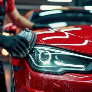 professional detailing a car in car studio vehicle adult hand.